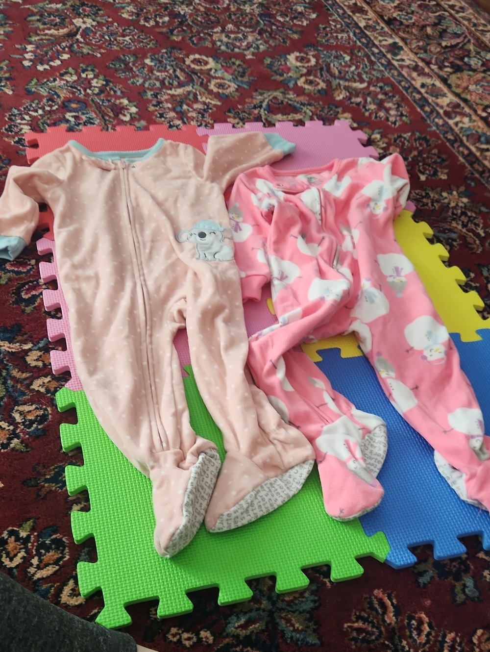 Carter's Pink and Light Peach Baby Footed One-Pieces - Cozy Sleepwear Duo